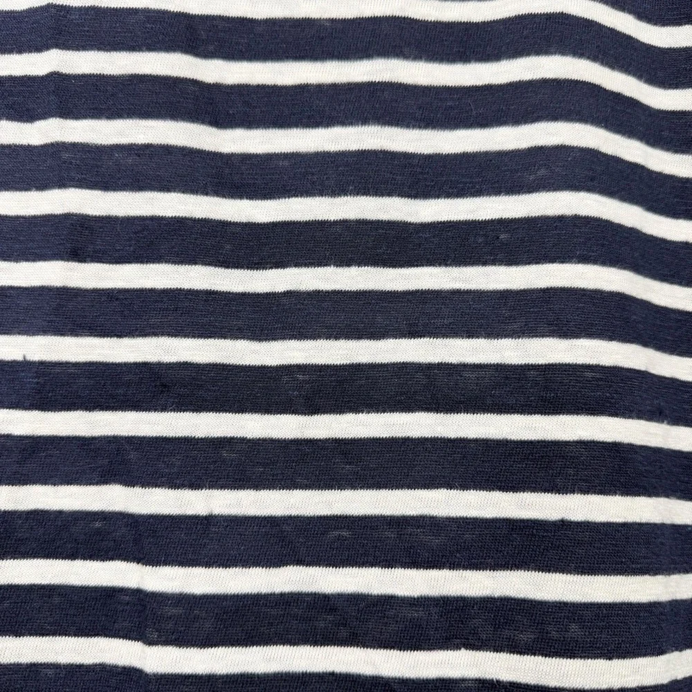 Tory Burch Navy White‎ Striped 100% Linen Drop Waist Flounce Dress XS 10152406